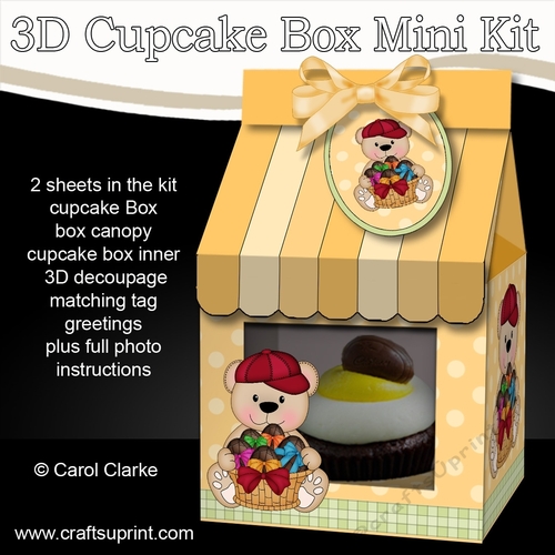 3D Mini Milk Carton Cupcake Treat Box Mini Kit - Cute Little Teddy has a basket of Chocolate Easter Eggs
