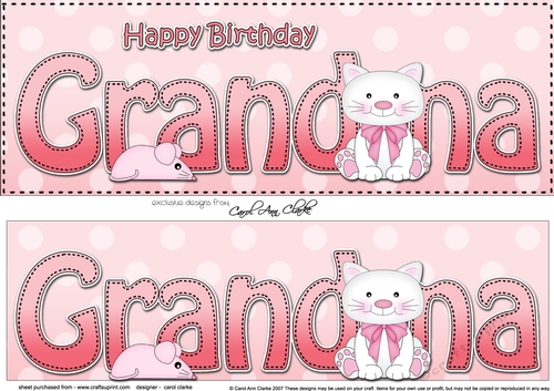 Large DL Happy Birthday GRANDMA 3D decoupage with Cute Cat