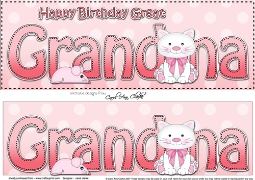Large DL Happy Birthday GREAT GRANDMA 3D decoupage with Cute Cat