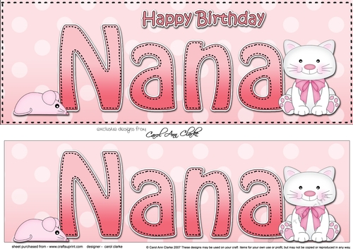 Large DL Happy Birthday NANA 3D decoupage with Cute Cat