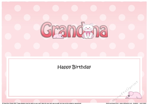 Large DL Happy Birthday GRANDMA insert with Cute Cat