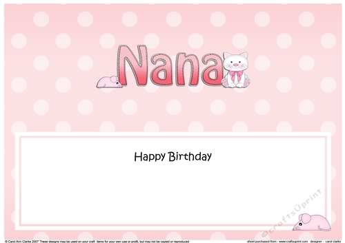 Large DL Happy Birthday NANA insert with Cute Cat