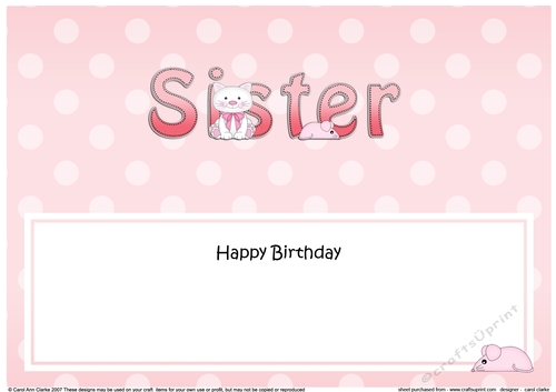 Large DL Happy Birthday SISTER insert with Cute Cat