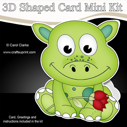 3D Shaped Card Mini Kit - Cute Little Dinosaur has Rose