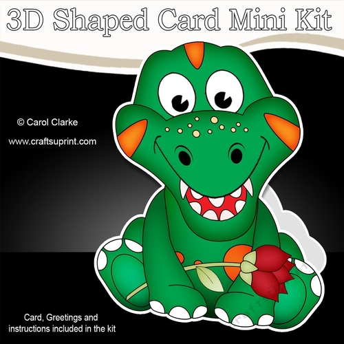 3D Shaped Card Mini Kit - Cute Little Dinosaur has Rose