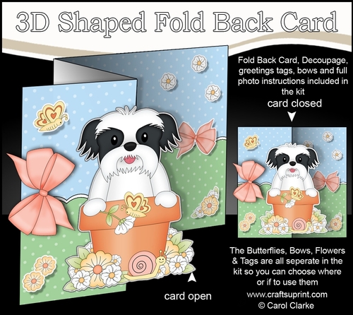 3D Shaped No-Hole Fold Back Card Kit - Flowerpot Friends - Little Shih Tzu Dog Duke