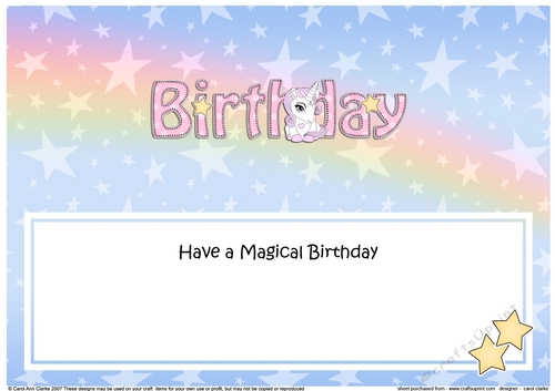 Large DL HAVE A MAGICAL BIRTHDAY insert with Unicorn