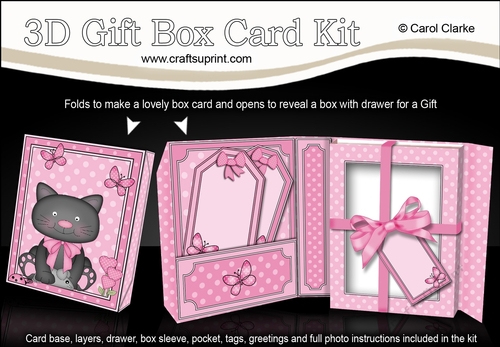 Gift Box Card Kit with 3d Decoupage - 3D Cute Little Cat
