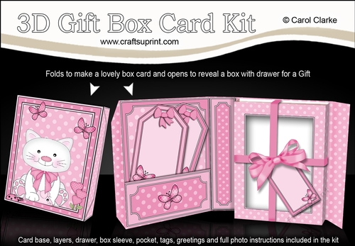 Gift Box Card Kit with 3d Decoupage - 3D Cute Little Cat