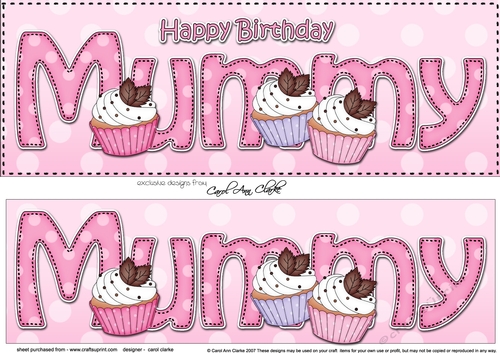 Large DL Happy Birthday MUMMY 3D decoupage with Cupcakes