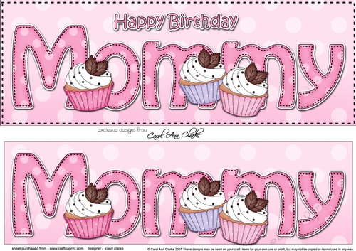 Large DL Happy Birthday MOMMY 3D decoupage with Cupcakes