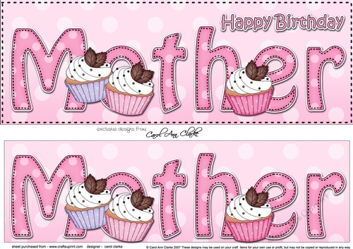 Large DL Happy Birthday MOTHER 3D decoupage with Cupcakes