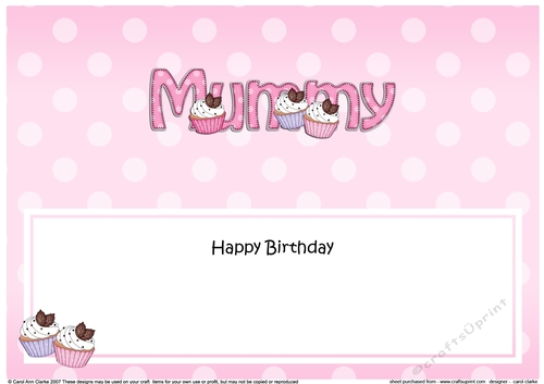 Large DL Happy Birthday MUMMY insert with Cupcakes