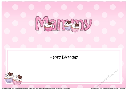 Large DL Happy Birthday MAMMY insert with Cupcakes