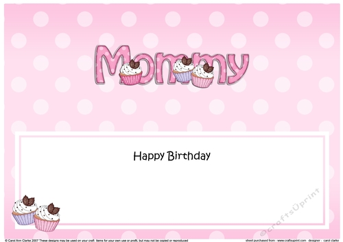 Large DL Happy Birthday MOMMY insert with Cupcakes