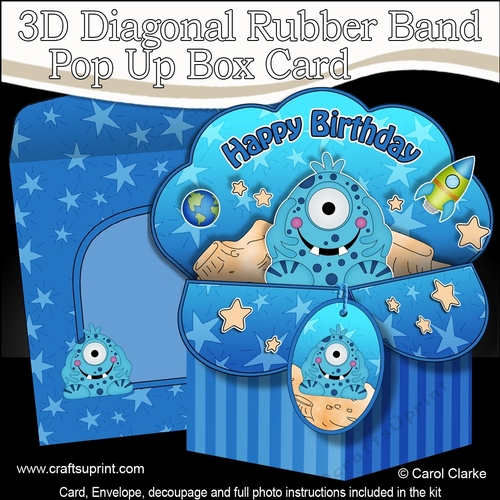 3D Diagonal Rubber Band Pop Up Box Card Kit -  Cute Little Alien