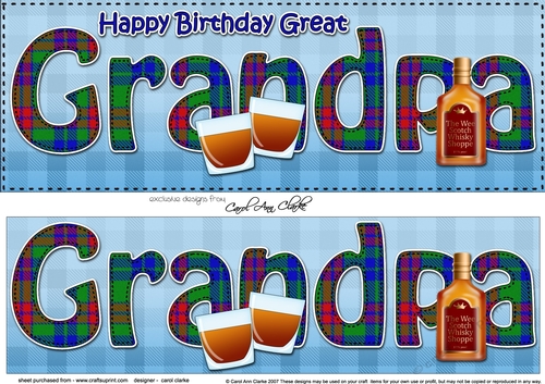 Large DL Happy Birthday GREAT GRANDPA 3D decoupage with Tartan 