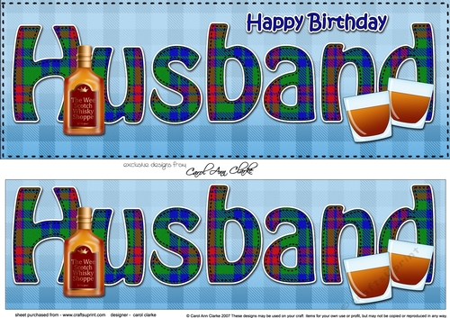 Large DL Happy Birthday HUSBAND 3D decoupage with Tartan 