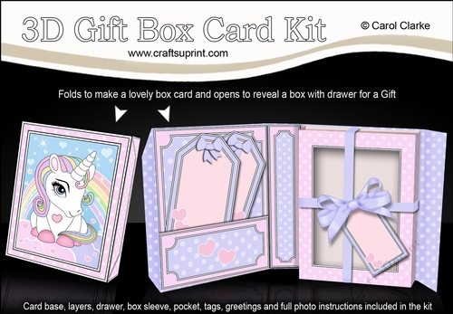 3D Cute Little Unicorn Gift Box Card Kit 3d Decoupage
