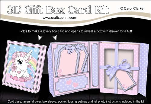 3D Cute Little Unicorn Gift Box Card Kit 3d Decoupage