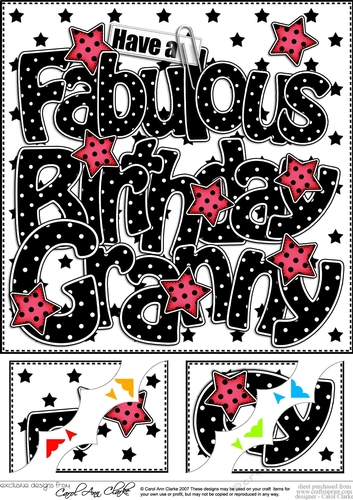 8 x 8 Have a Fabulous Birthday GRANNY Scalloped corner Topper