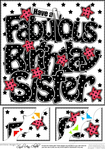 8 x 8 Have a Fabulous Birthday SISTER Scalloped corner Topper