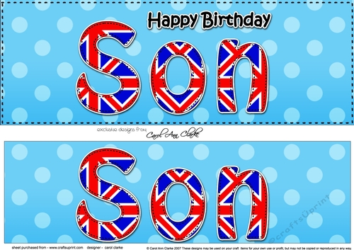 Large DL Happy Birthday SON 3D decoupage UK Union Jack