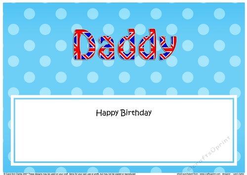 Large DL Happy Birthday DADDY insert UK Union Jack