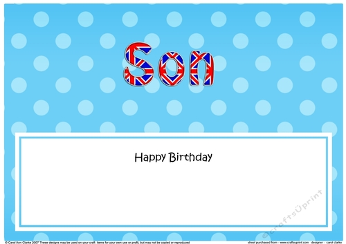 Large DL Happy Birthday SON insert UK Union Jack
