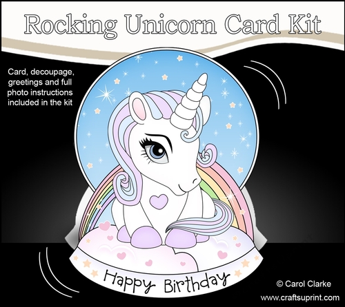 3D Shaped Rocking Card Mini Kit - Cute Little Baby Unicorn Magic