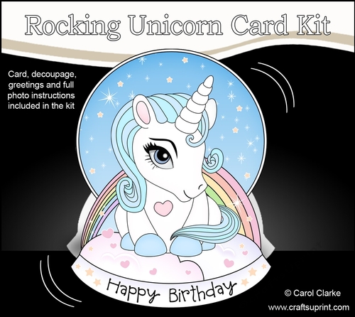 3D Shaped Rocking Card Mini Kit - Cute Little Baby Unicorn Blueberry