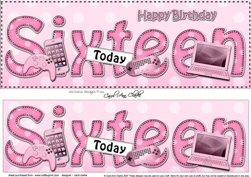 Large DL Happy Birthday SIXTEEN TODAY 3D decoupage