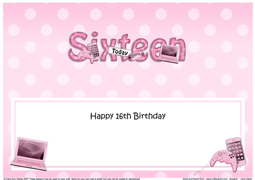 Large DL Happy Birthday SIXTEEN TODAY insert