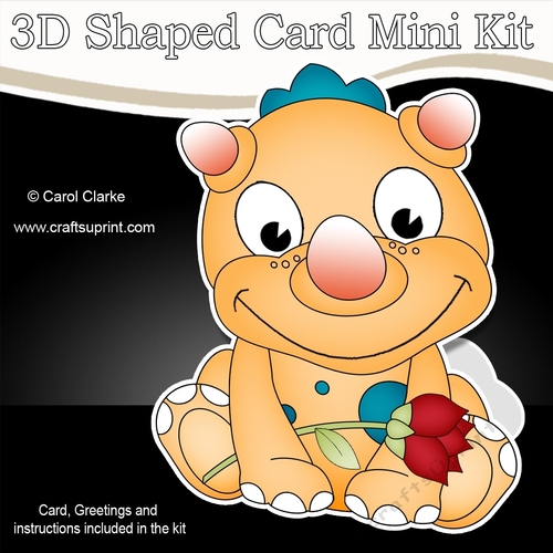 3D Shaped Card Mini Kit - Cute Little Dinosaur has Rose