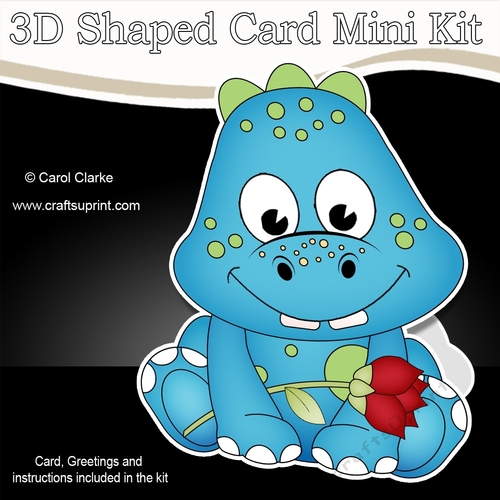 3D Shaped Card Mini Kit - Cute Little Dinosaur has Rose
