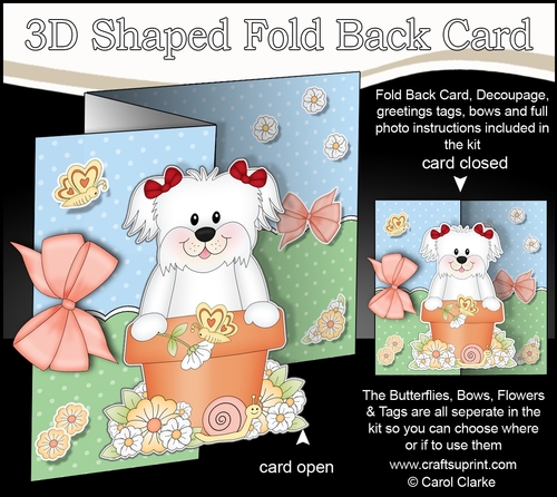 3D Shaped No-Hole Fold Back Card Kit - Flowerpot Friends - Little Bichon Frise Dog ZuZu