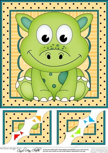 8 x 8  Cute Little Dinosaur Scalloped Corner Topper 