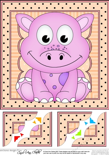 8 x 8  Cute Little Dinosaur Scalloped Corner Topper 