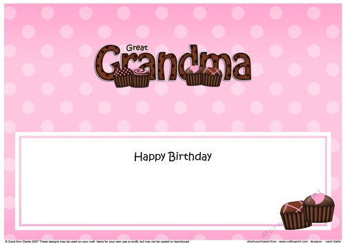 Large DL Happy Birthday GREAT GRANDMA insert with Chocolates