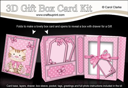Gift Box Card Kit with 3d Decoupage - 3D Cute Little Cat 