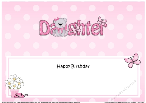 Large DL Happy Birthday DAUGHTER insert with Livvy Bear