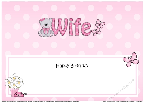 Large DL Happy Birthday WIFE insert with Livvy Bear