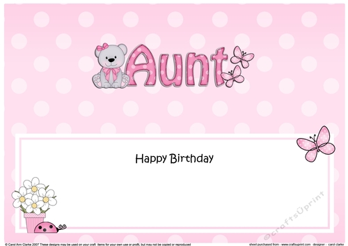 Large DL Happy Birthday AUNT insert with Livvy Bear