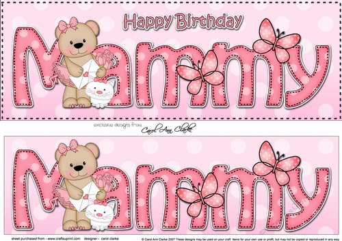 Large DL Happy Birthday MAMMY 3D decoupage with Livvy Bear