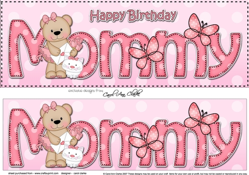 Large DL Happy Birthday MOMMY 3D decoupage with Livvy Bear
