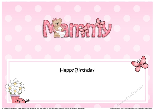 Large DL Happy Birthday MAMMY insert with Livvy Bear