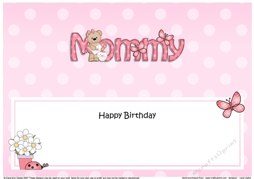 Large DL Happy Birthday MOMMY insert with Livvy Bear