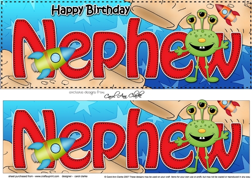 Large DL Happy Birthday NEPHEW 3D decoupage with cute Alien