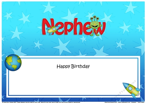 Large DL Happy Birthday NEPHEW insert with cute Alien