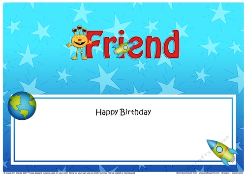 Large DL Happy Birthday FRIEND insert with cute Alien